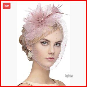 Feather Mesh Derby Fascinator with Veil, 1920s High Tea Party Hat